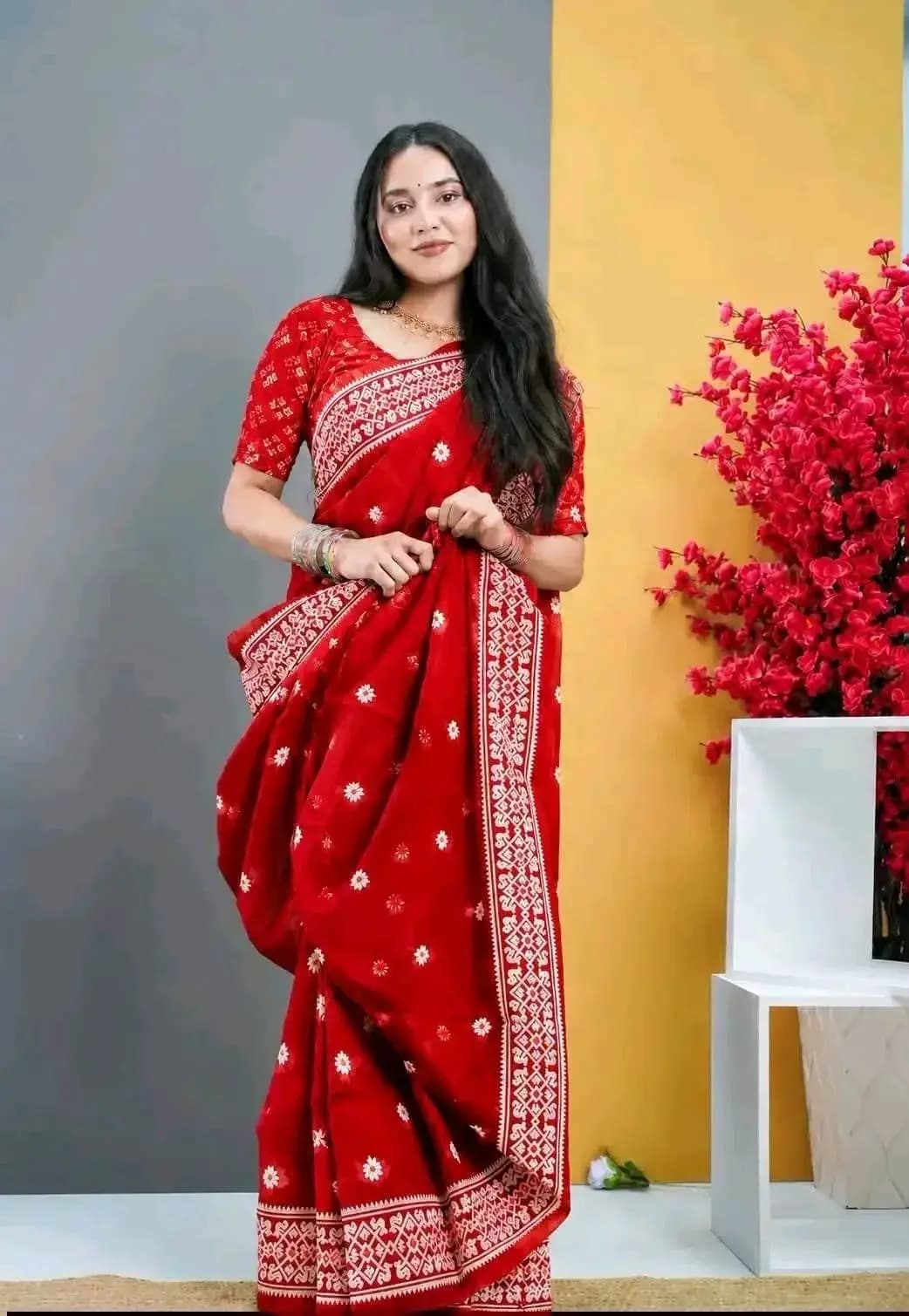Half Silk Screen Print Saree | Premium & Comfortable ( only saree)