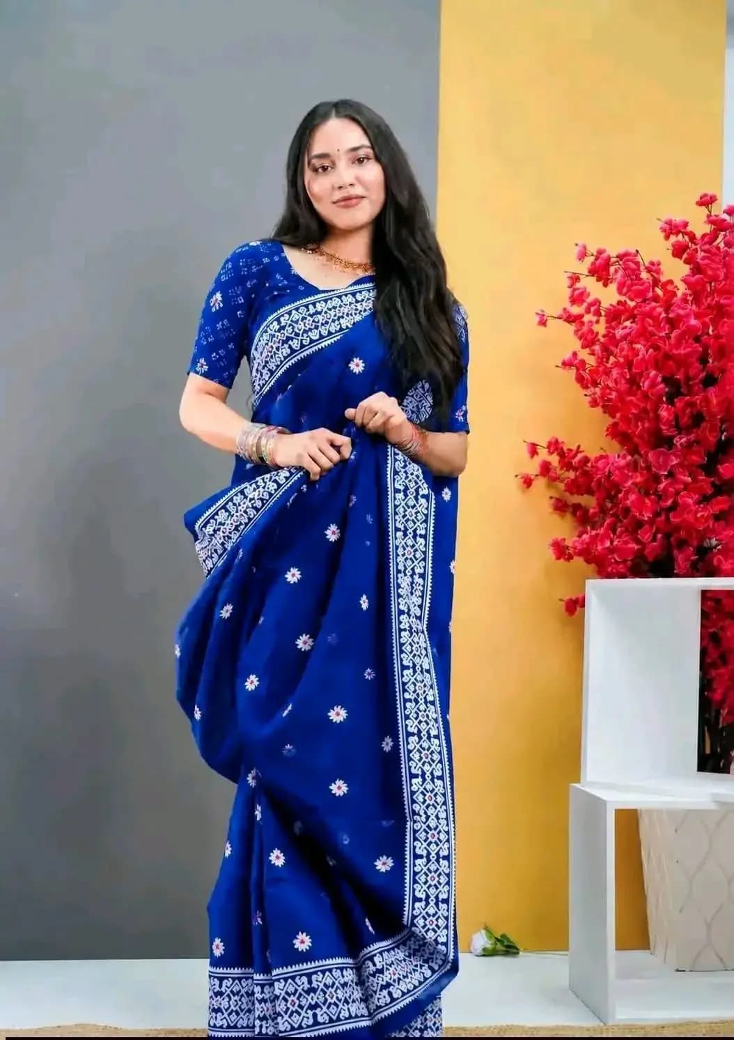 Half Silk Screen Print Saree | Premium & Comfortable ( only saree)
